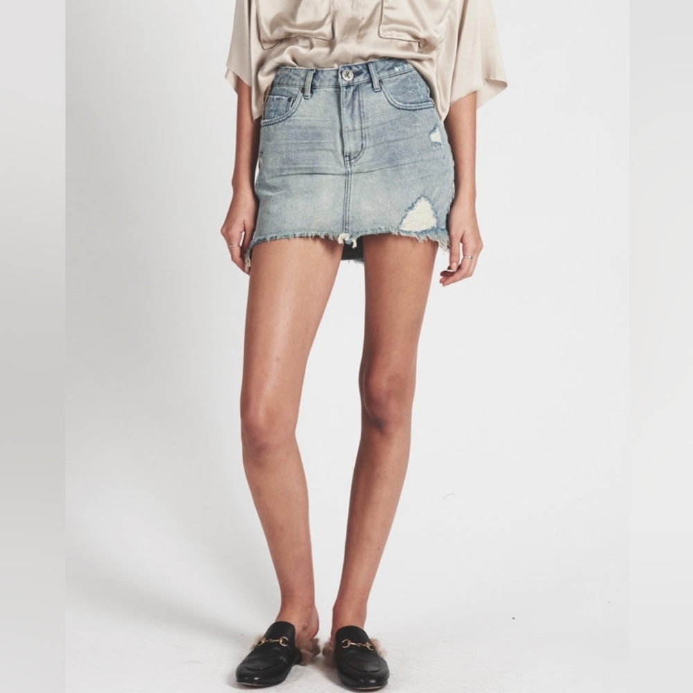 One Teaspoon 2020 High Waist Denim Mini Skirt Blue Storm 26